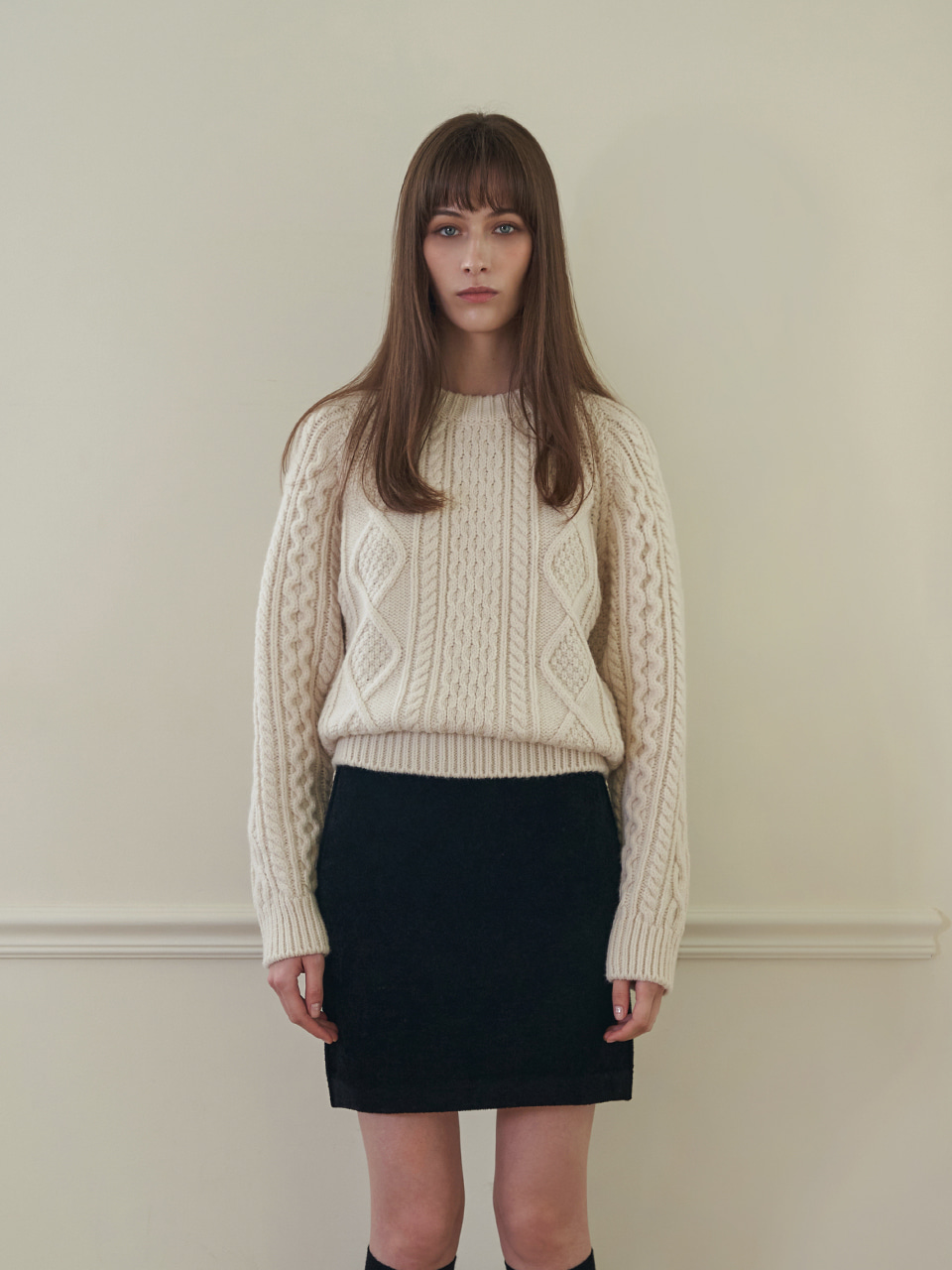Wool Blend Cable Knit (Ivory)