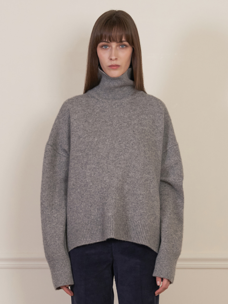 Wool Cashmere Turtleneck Knit (Grey)